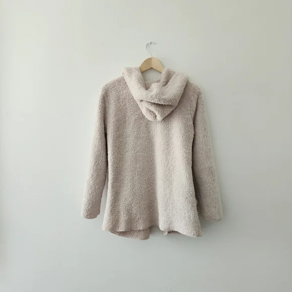 F21 | Cream Colored Open Front Teddy Sweater with Pockets & Hood - Picture 2 of 5
